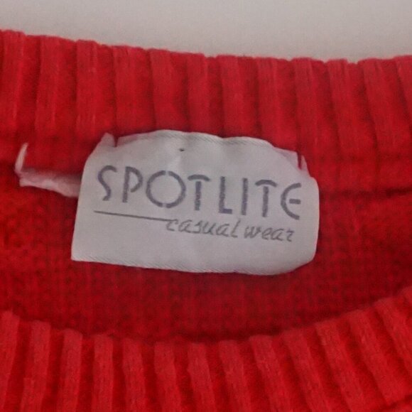 VTG 80s Spotlite Red 3D Eclectic Biggie Cosby Chunky Knit Crewneck Sweater XL - Picture 4 of 9